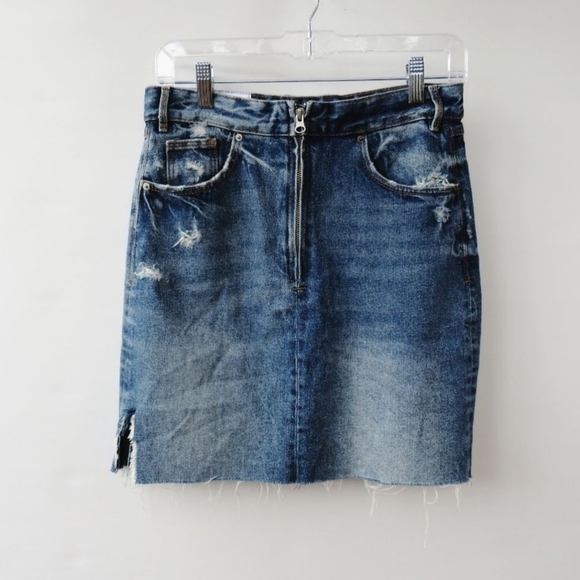 Zara TRF IX'D Makers Womens Size Small Denim Upcycled Distressed Jean Skirt - Picture 1 of 15